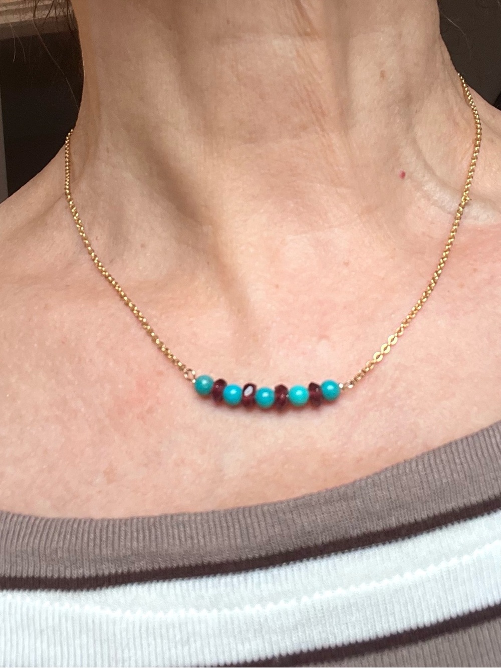 Garnet, Turquoise and 14k Necklace